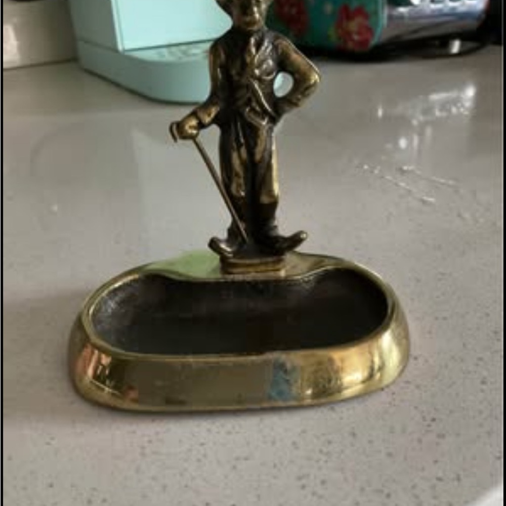 Hold for Michael Vintage Brass Figurine Ashtray
